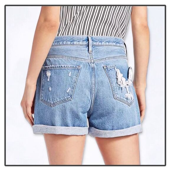NWT Frame Denim Le Beau Distressed Cuffed Hem Jean Shorts in Elsey Rips - Picture 5 of 16
